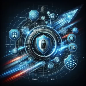 Hình minh họa mạng lưới kỹ thuật số với các biểu tượng bảo mật và tốc độ, biểu thị an toàn khi sử dụng proxy.