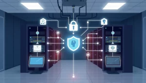 Hình ảnh biểu trưng cho sự kết nối giữa hệ thống tự động hóa và proxy servers, thể hiện tính an toàn và hiệu quả.