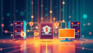 Abstract digital proxy server representation showing interconnected security and efficiency.