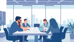 Hình ảnh một đội ngũ doanh nghiệp đang thảo luận về giải pháp công nghệ.