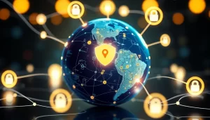 Hình ảnh quả địa cầu với các kết nối mạng món mời khám phá dịch vụ proxy.