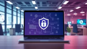 Hình ảnh minh họa máy tính với biểu tượng kết nối an toàn, phản ánh giải pháp Proxy an toàn.