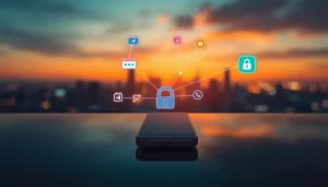 Bìa bài viết về proxy on mobile với các biểu tượng hiện đại của bảo mật và kết nối.