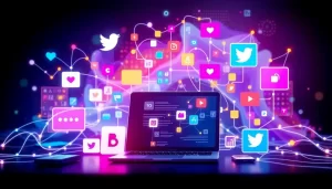 Hình ảnh thể hiện sự liên kết giữa công nghệ và mạng xã hội, thể hiện lợi ích từ Proxy.