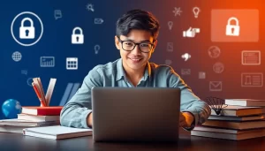 Học sinh sử dụng dịch vụ proxy trong một không gian học tập hiện đại.