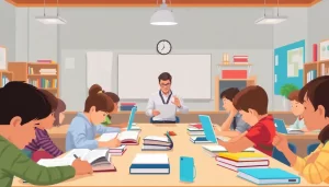 Một lớp học hiện đại với học sinh và giáo viên tương tác qua công nghệ nhờ vào proxy.