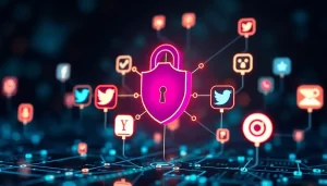 Hình ảnh thể hiện công nghệ proxy kết nối các biểu tượng mạng xã hội.