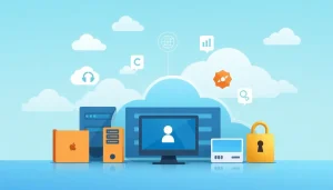 Đồ họa về dịch vụ VPS Cloud với các biểu tượng tốc độ, độ tin cậy và an toàn.