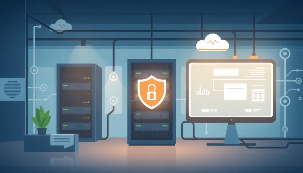 Hình ảnh biểu thị một môi trường máy chủ an toàn và hiện đại.