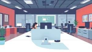 Môi trường làm việc chuyên nghiệp với công nghệ hiện đại tập trung vào phát triển phần mềm.