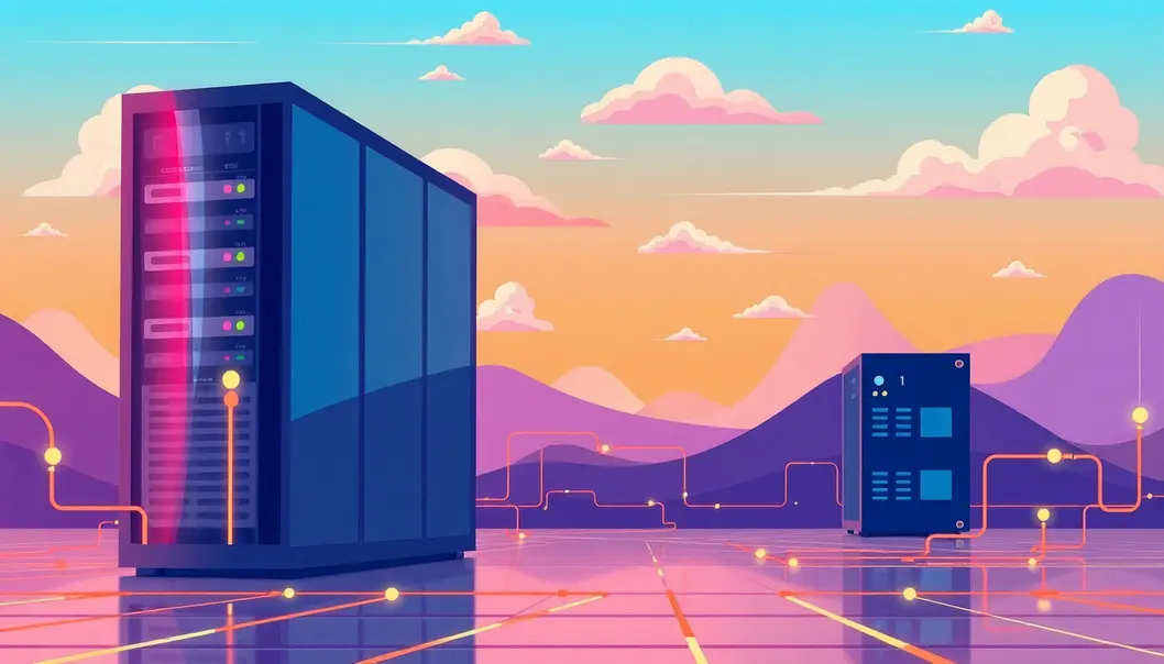 Khung cảnh hiện đại về công nghệ điện toán đám mây và máy chủ ảo.