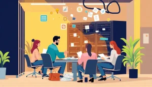 Đội ngũ sáng tạo trong môi trường làm việc hiện đại với công nghệ VPS CPU cao.