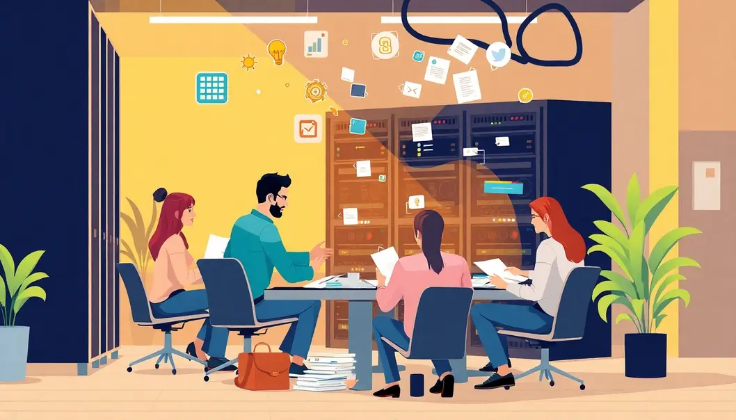 Đội ngũ sáng tạo trong môi trường làm việc hiện đại với công nghệ VPS CPU cao.