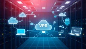 Mô tả hình ảnh về cơ sở hạ tầng mạng VPS Cloud Server và sự kết nối giữa các thiết bị.